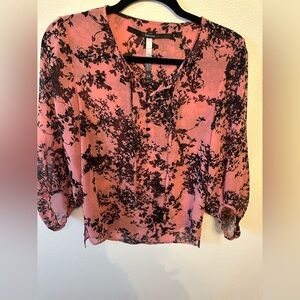 Kensie Pink and Black Floral Blouse